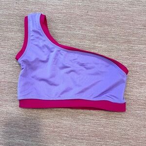 One shoulder pink and purple top